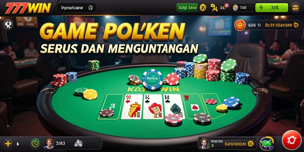 Screenshot gameplay Poker di 777WIN menampilkan aksi seru di meja.