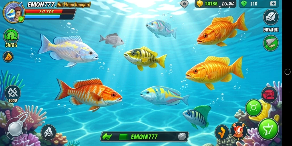 Tangkapan layar dari gameplay <strong>EMON777</strong> menampilkan keseruan menembak ikan.