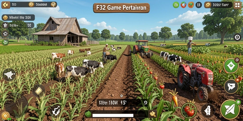 Tampilan menarik gameplay F32 menunjukkan pengalaman Farming yang menyenangkan.