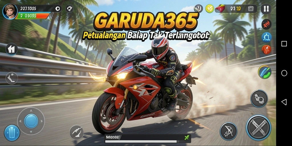 Screenshot gameplay GARUDA365 menampilkan aksi balap motor yang mendebarkan.