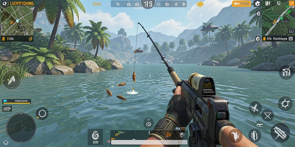 Tangkapan layar dari gameplay <strong>LUCKYFISHING</strong> yang mendebarkan dan penuh aksi.