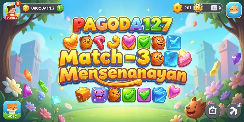 Screenshot utama PAGODA127 menampilkan gameplay Match-3 yang penuh warna.